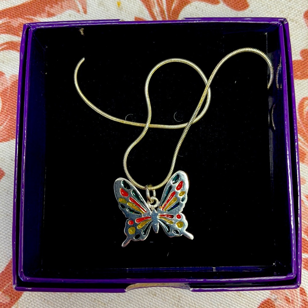 Multicolor silver butterfly necklace